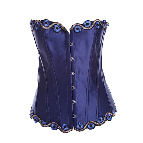 

Women's Hook & Eye Overbust Corset - Solid Colored / Flower / Floral, Modern Style / Basic Blue Red S M L