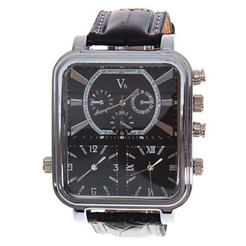 

V6 Men's Dress Watch Quartz Oversized Stainless Steel Leather Black Casual Watch Large Dial Analog Casual - White Black