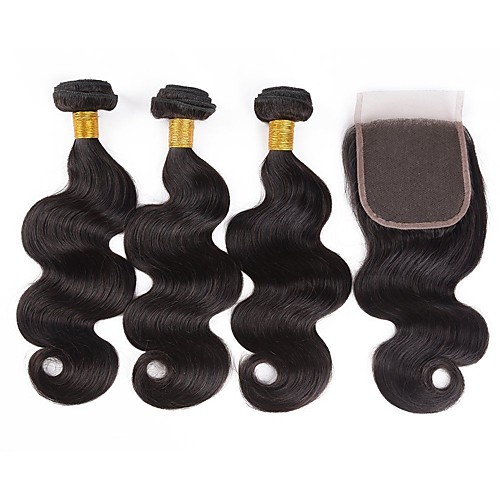 

3 Bundles with Closure Hair Weaves Brazilian Hair Body Wave Human Hair Extensions Remy Human Hair 100% Remy Hair Weave Bundles 345 g Natural Color Hair Weaves / Hair Bulk Human Hair Extensions 8-20