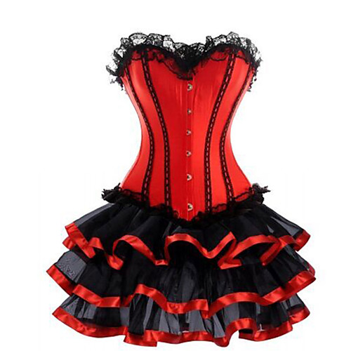 

Women's Hook & Eye Corset Dresses / Corset Set - Sexy / Fashion, Tulle / 2-Piece Red S M L