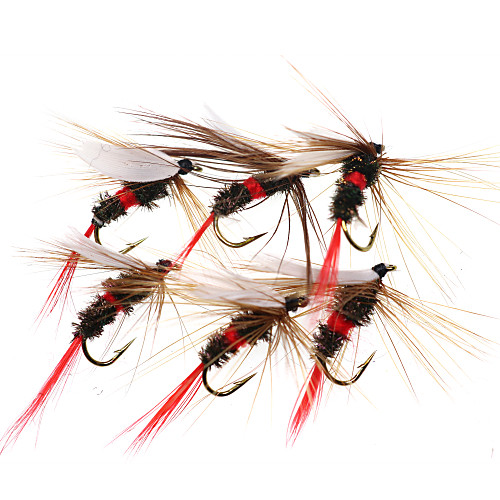 

6 pcs Flies Fishing Lures Flies Feathers Carbon Steel Mixed Material Floating Fly Fishing Bait Casting Ice Fishing