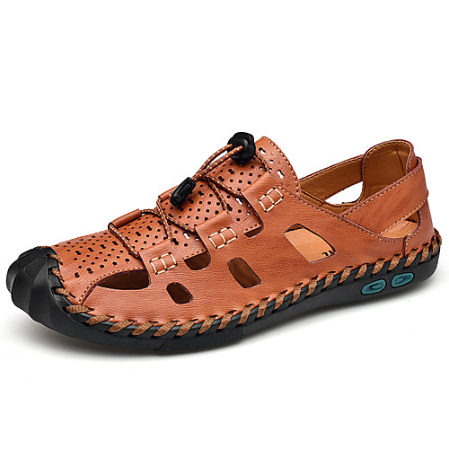 

Men's Fall / Spring & Summer Casual Daily Outdoor Sandals Cowhide Breathable Non-slipping Shock Absorbing Black / Brown