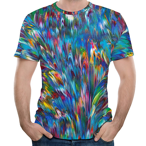 

Men's Plus Size Color Block 3D Print T-shirt Street chic Exaggerated Daily Holiday Round Neck Blue / Short Sleeve