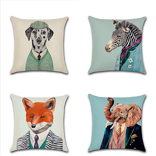 

Set of 4 Cotton / Linen Pillow Cover, Art Deco Wildlife Fashion Modern Throw Pillow