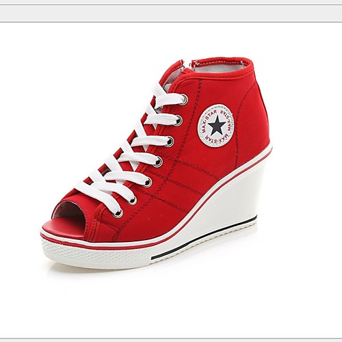 

Women's Sneakers Wedge Heel Canvas Spring & Summer Black / White / Red
