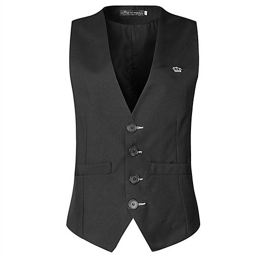 

Men's Vest, Solid Colored V Neck Polyester Black