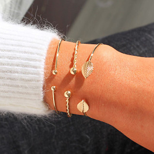 

3pcs Women's Bracelet Bangles Cuff Bracelet Earrings / Bracelet Layered Leaf Simple Classic Vintage Fashion Alloy Bracelet Jewelry Gold For Daily School Street Going out Festival