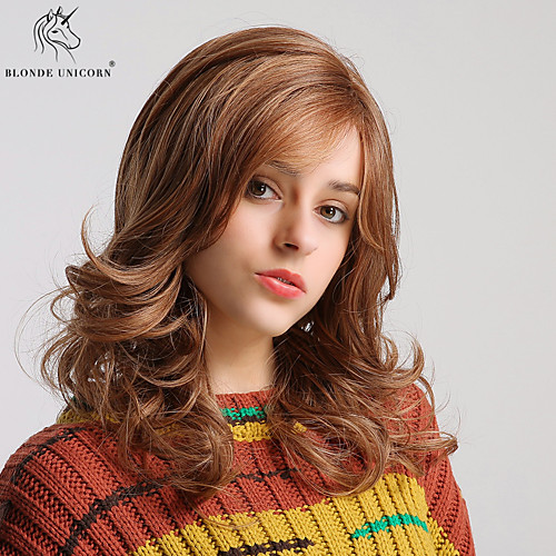 

Synthetic Wig Loose Wave Loose Curl Layered Haircut Side Part Wig Medium Length Brown Synthetic Hair 18 inch Women's Fashionable Design Synthetic Lovely Brown BLONDE UNICORN / Natural Hairline