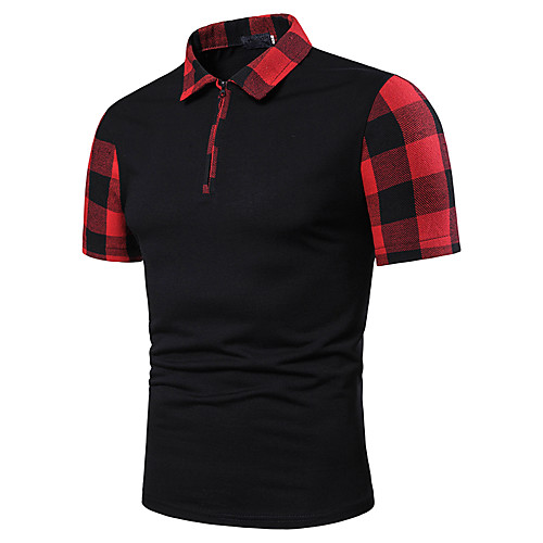 

Men's Color Block Patchwork Polo Shirt Collar Black / Red