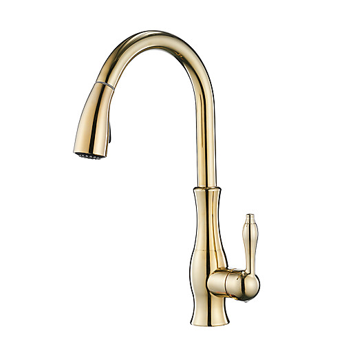 

Single Handle One Hole Electroplated Pull-out / ­Pull-down Vessel / Brass Kitchen Faucet Tap High Arc