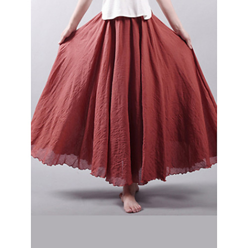 

Women's Linen / Linen / Cotton Blend Maxi Swing Skirts - Solid Colored Layered Wine Khaki Light gray One-Size