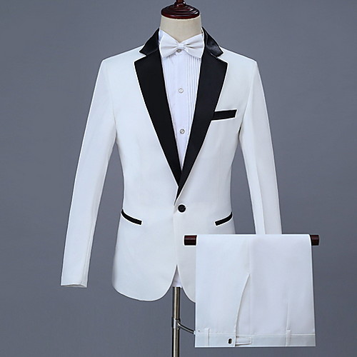 

Men's Plus Size Suits, Solid Colored Notch Lapel Polyester White / Slim