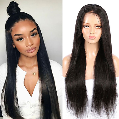 

Human Hair Wig Medium Length Straight Side Part Party Women Best Quality Lace Front Brazilian Hair Women's Black#1B 10 inch 12 inch 14 inch