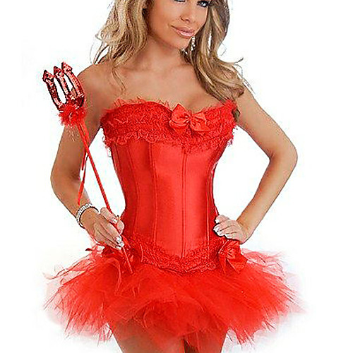 

Women's Lace Up Corset Dresses / Corset Set - Solid Colored / Embroidered, Bride & Groom Style / Basic Black White Red S M L