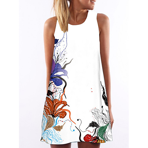 

Women's A Line Dress - Sleeveless Floral Summer Elegant Floral White S M L XL XXL