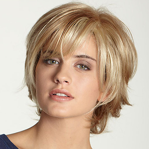 

Synthetic Wig Bangs kinky Straight Side Part Wig Short Black / Gold Synthetic Hair 12 inch Women's Fashionable Design Women Synthetic Blonde