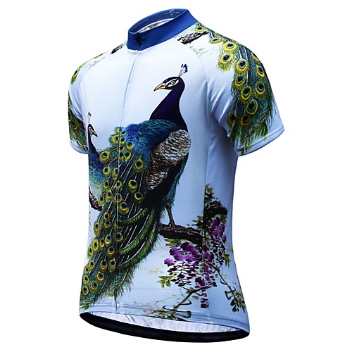 

JESOCYCLING Men's Short Sleeve Cycling Jersey White Animal Peacock Bike Jersey Top Mountain Bike MTB Road Bike Cycling Breathable Quick Dry Sweat-wicking Sports Clothing Apparel / Stretchy