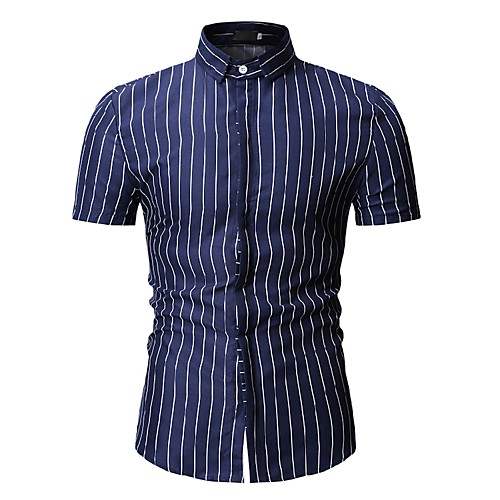 

Men's Shirt Striped Print Tops White Black Blue