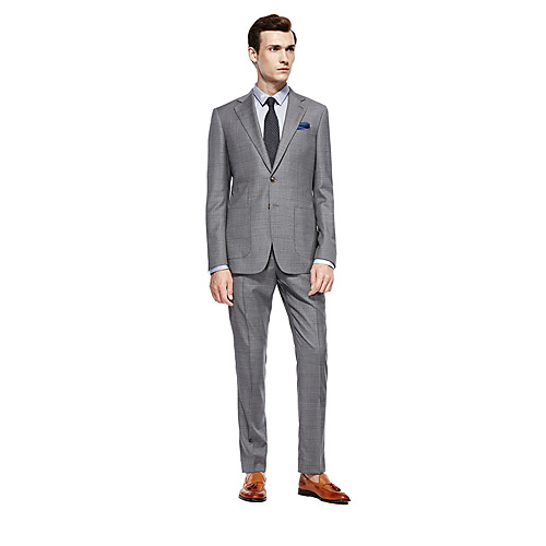 

Gray Checkered Standard Fit Wool Suit - Notch Single Breasted Two-buttons