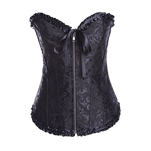 

Women's Zipper Overbust Corset - Print / Stitching Lace, Peplum / Modern Style Black Red S M L