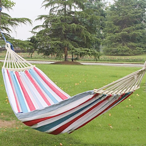 

Camping Hammock with Hardwood Spreader Outdoor Flexible Folding Canvas for 1 person Camping Team Sports Stripes - Rose Red Blue OrangeWhite 200100 cm / with Hardwood Spreader Bars