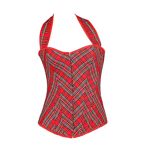 

Women's Cotton Lace Up Overbust Corset - Striped / Checkered / Gingham, Modern Style / Basic Red S M L