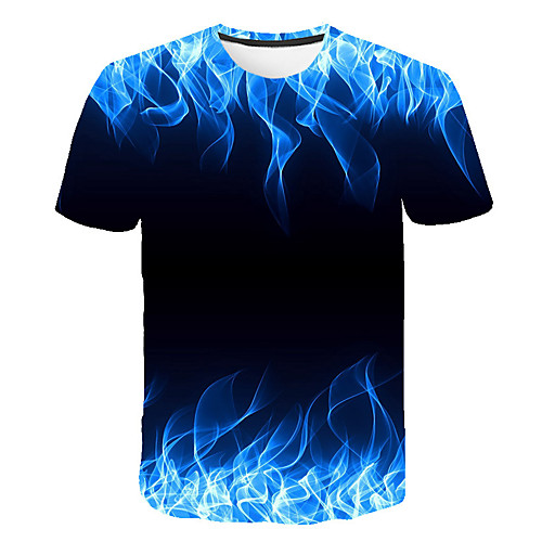 

Men's Graphic Flame Print T-shirt Round Neck Blue / Purple / Orange / Green