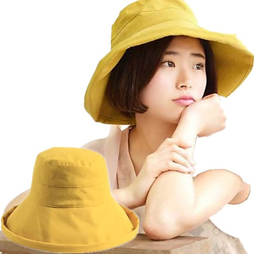 

TCAHCC Men's Women's Hiking Hat Bucket Hat 1 PCS Wide Brim Summer Outdoor Sunscreen UV Resistant Breathable Ultraviolet Resistant Solid Color Nylon Cream Black Yellow for Fishing