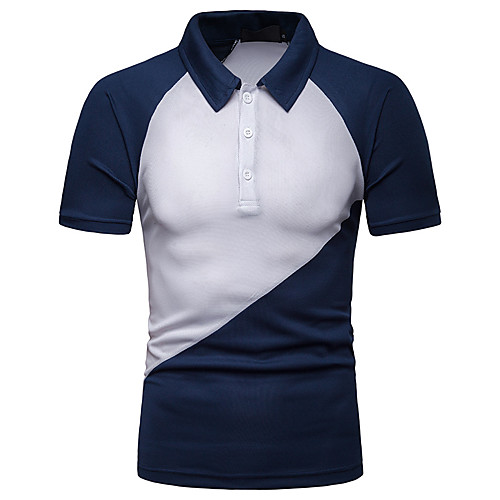 

Men's Polo Check Color Block Patchwork Print Short Sleeve Holiday Tops Basic Chinoiserie Black Blue Navy Blue