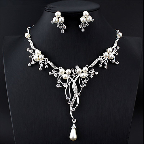 

Women's White Bridal Jewelry Sets Y Necklace Long Pear Luxury Fashion Elegant Bridal Imitation Pearl Earrings Jewelry Silver For Wedding Party Engagement Festival 1 set