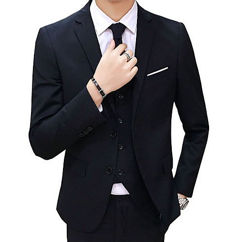 

Men's Blazer Notch Lapel Polyester Black / Light Blue / Red / Slim