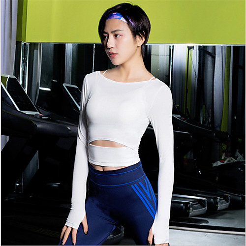 

Women's Cut Out Patchwork Yoga Top Solid Color Yoga Running Fitness Tee / T-shirt Top Long Sleeve Activewear Lightweight Breathable Quick Dry Stretchy Slim