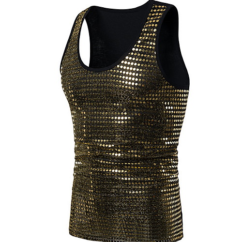 

Men's Graphic Solid Colored Sequins Slim Tank Top Sexy Daily Club Weekend Round Neck Black / Gold / Silver / Summer / Sleeveless