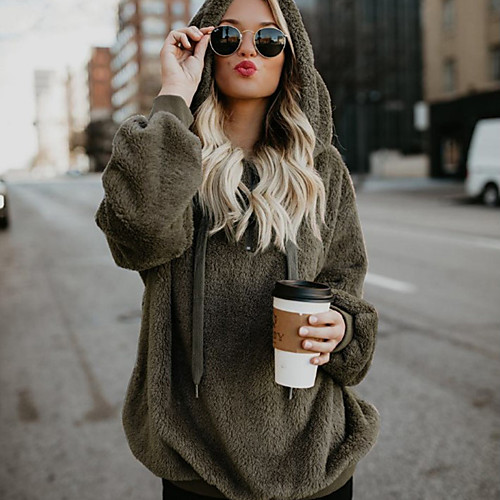 

Women's Long Sleeve Windbreaker Patchwork Outerwear Hoodie Top Winter Fleece Windproof Warm Breathable Running Sportswear Solid Colored Plus Size Dark Grey Burgundy Grey Green Activewear Inelastic