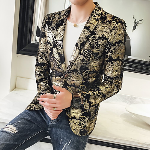 

Men's Plus Size Blazer Notch Lapel Polyester Gold / Slim