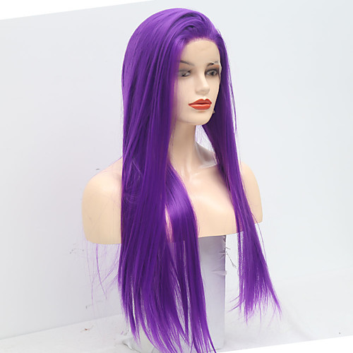 

Synthetic Lace Front Wig Straight kinky Straight with Baby Hair Lace Front Wig Medium Length Bright Purple Synthetic Hair 24 inch Women's Heat Resistant Women Purple