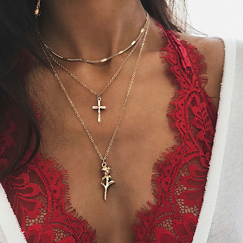 

Women's Choker Necklace Pendant Necklace Chain Necklace Layered Cross Flower Classic Trendy Boho Gold Plated Gold 45 cm Necklace Jewelry 1pc For Gift Daily Festival / Layered Necklace