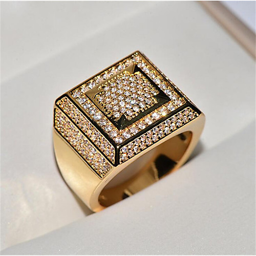 

Men's Ring Cubic Zirconia 1pc Gold White Copper Square Stylish Hip Hop Iced Out Party Daily Jewelry Classic Cross Cool