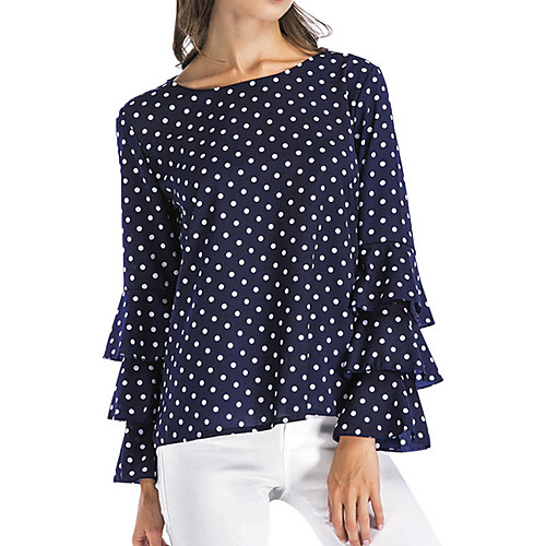 

Women's Plus Size Polka Dot Shirt Wine / White / Black / Khaki / Green / Navy Blue