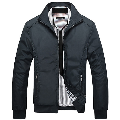 

Men's Daily Plus Size Regular Jacket, Solid Colored V Neck Long Sleeve Polyester Blue / Green / Black