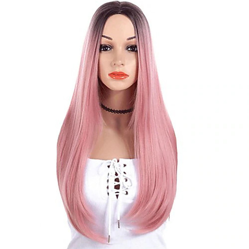 

Synthetic Wig kinky Straight Middle Part Wig Pink Long Pink / Purple Black / Green Synthetic Hair 26 inch Women's Fashionable Design Smooth Party Pink Green