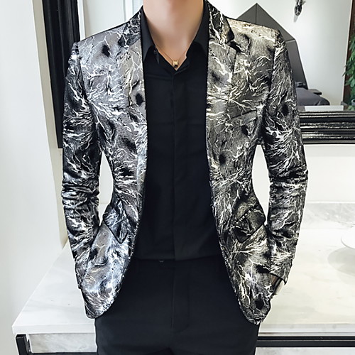 

Men's Plus Size Blazer Notch Lapel Polyester Silver / Slim