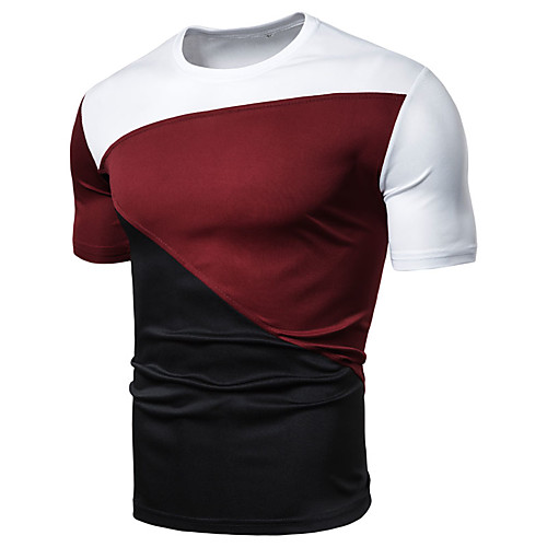 

Men's T shirt Graphic Color Block Patchwork Tops White Black Wine
