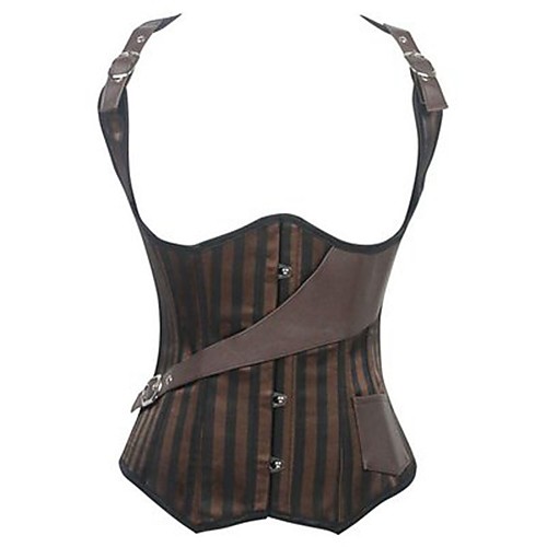 

Women's Lace Up Underbust Corset - Striped / Solid Colored, Basic Brown S M L