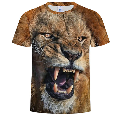 

Men's Plus Size 3D Graphic Print T-shirt Round Neck Khaki / Animal