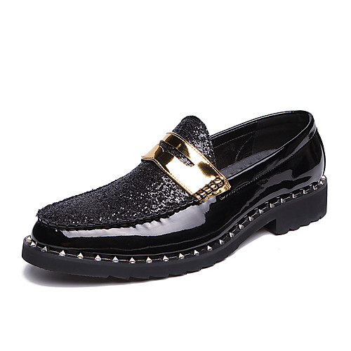 

Men's Summer Classic / Casual Daily Office & Career Loafers & Slip-Ons Walking Shoes Faux Leather Breathable Non-slipping Wear Proof Black / Sequin