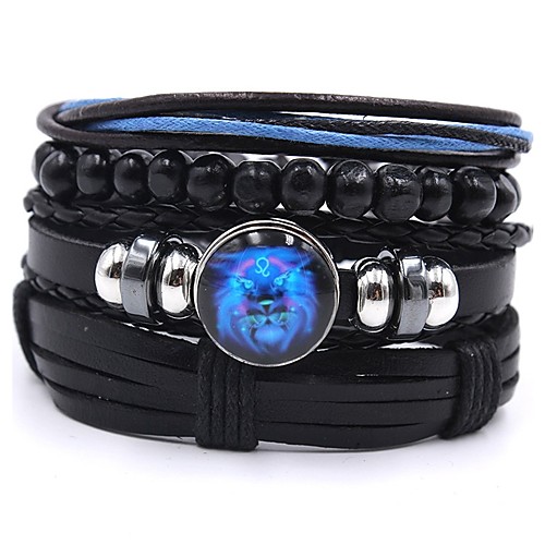 

4pcs Men's Bead Bracelet Vintage Bracelet Earrings / Bracelet Layered Blessed Simple Classic Vintage Fashion Genuine Leather Bracelet Jewelry Black For Daily School Street Holiday Festival