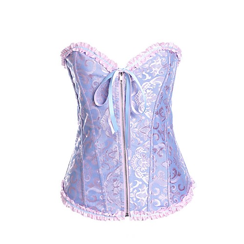 

Women's Cotton Zipper Overbust Corset - Print / Stitching Lace, Stylish / Embroidery White Black Blue S M L