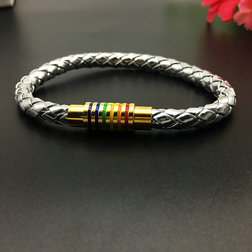 

Men's Women's Leather Bracelet Braided Magnetic Rainbow LGBT Pride Classic PU Leather Bracelet Jewelry Gold For Party Gift Club Promise Festival / Titanium Steel