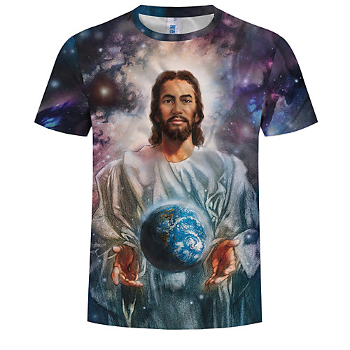 

Men's Graphic Print T-shirt Round Neck Blue / Plus Size